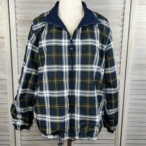 CATALINA Vintage Women's Full Zip Windbreaker Green/Blue Plaid-Large